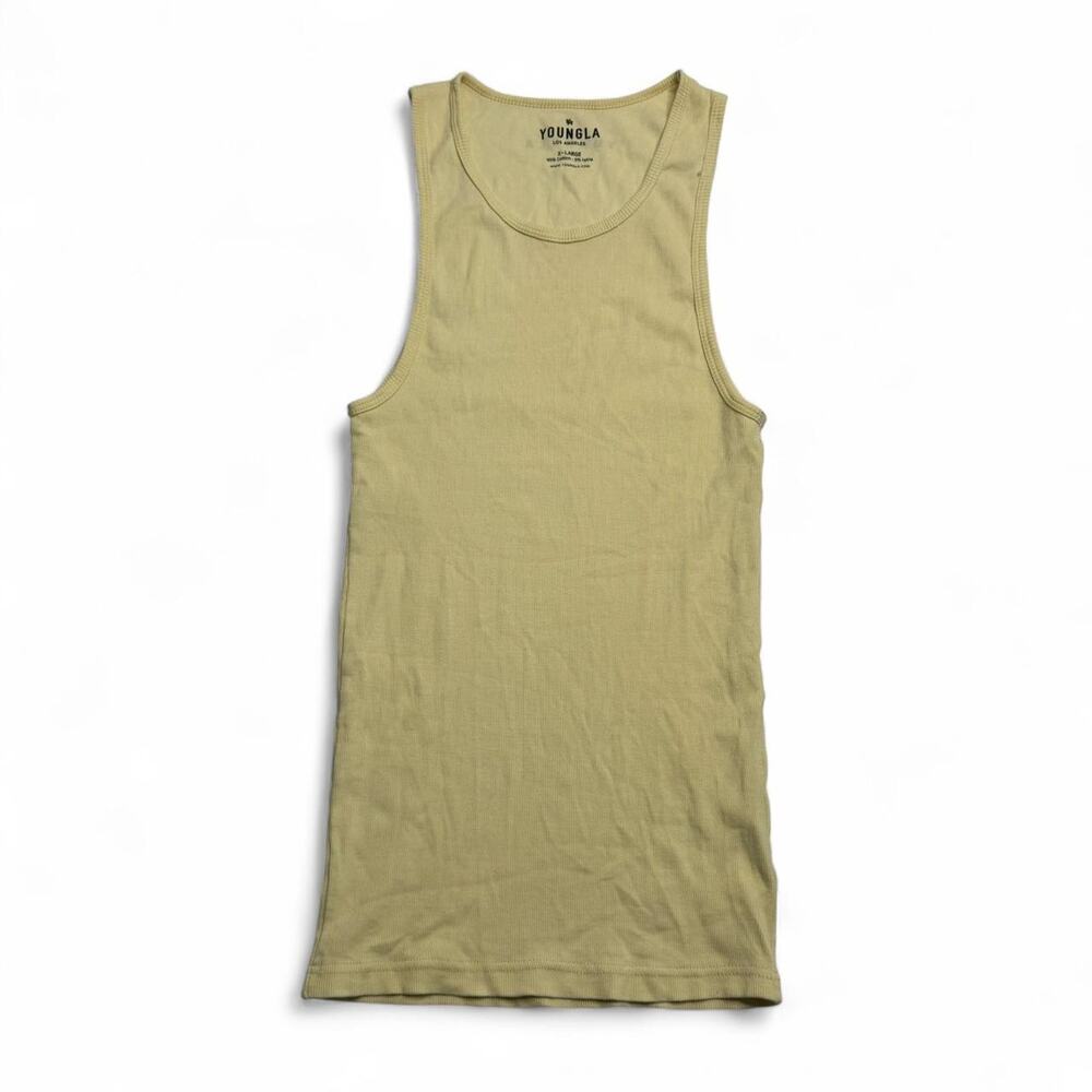 YoungLA Yellow Ribbed Tank Top XL Fitted Gym Workout Basic
